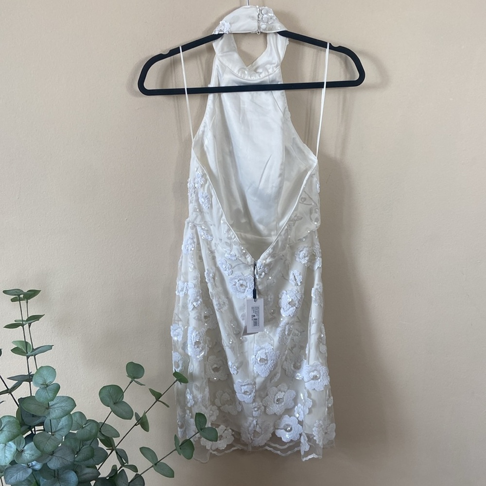 New Milly White Sequin Harriet Flora Floral Halter Top Mini Dress Sparkly Small - Picture 7 of 11